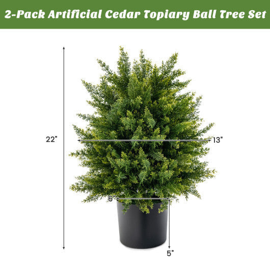 2-Pack Artificial Cedar Topiary Ball Tree with Cement Pot W2B