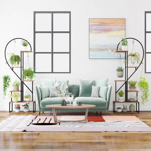 6-Tier Metal Plant Stand 2 Half-Heart-Shape Ladder Plant Shelves-Coffee