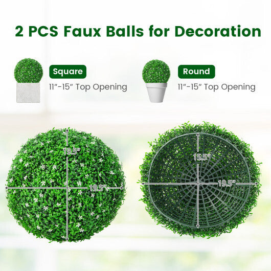 2 PCS Holly Artificial Topiary Balls 19.5 Inch Faux Boxwood Balls W2B