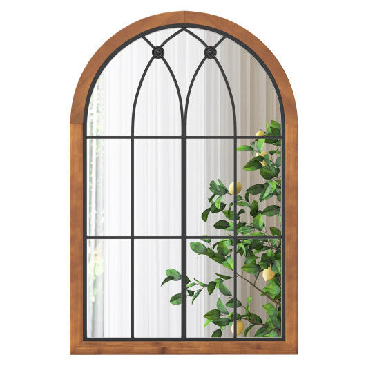 Arched Window Finished Mirror with Back Board-Natural W2B