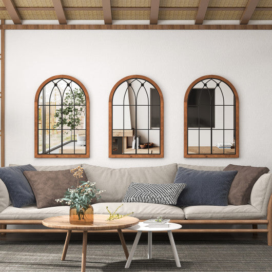 Arched Window Finished Mirror with Back Board-Natural W2B