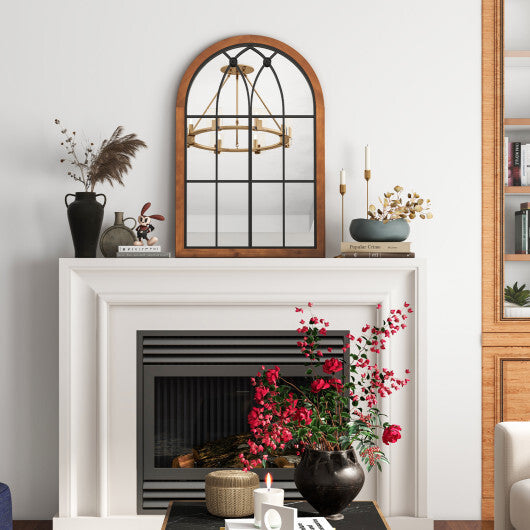 Arched Window Finished Mirror with Back Board-Natural W2B