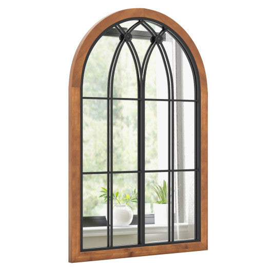 Arched Window Finished Mirror with Back Board-Natural W2B