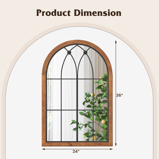 Arched Window Finished Mirror with Back Board-Natural W2B