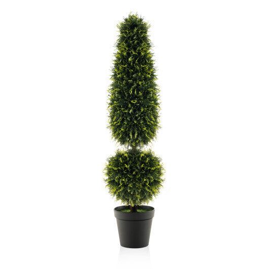 4 Feet Artificial Boxwood Topiary Tree with Natural Vines and PE Leaves-Green W2B