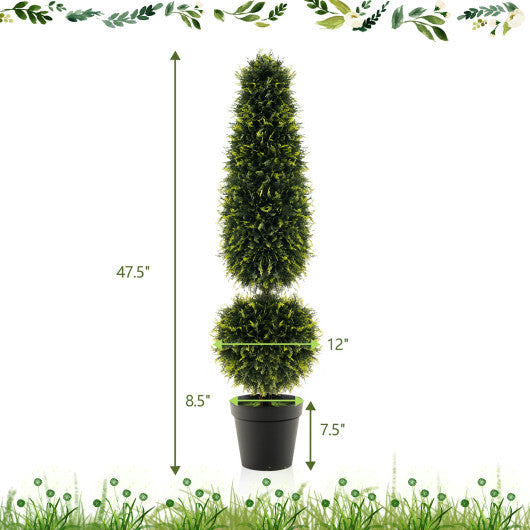 4 Feet Artificial Boxwood Topiary Tree with Natural Vines and PE Leaves-Green W2B