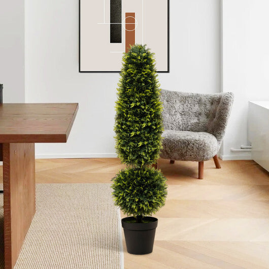 4 Feet Artificial Boxwood Topiary Tree with Natural Vines and PE Leaves-Green W2B