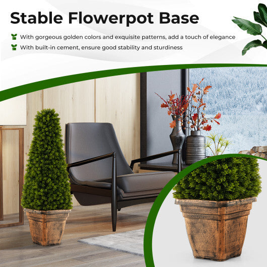 3 Feet Artificial Boxwood Topiary Tree with Cement Flowerpot-Green W2B