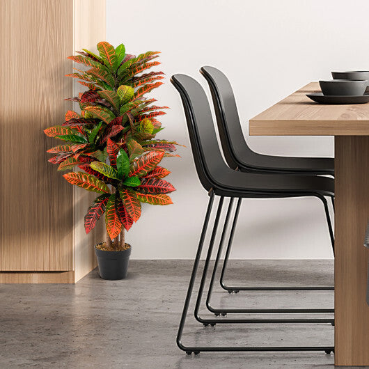 Artificial Croton Plant 40 Inch Tall Fake Croton Palm Tree with Colorful Variegated Leaves and Pot W2B