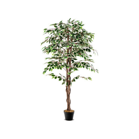 Artificial Ficus Tree Tall Faux Indoor Plant with 1008 Leaves Nursery Pot and Dried Moss W2B