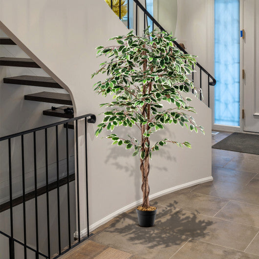 Artificial Ficus Tree Tall Faux Indoor Plant with 1008 Leaves Nursery Pot and Dried Moss W2B