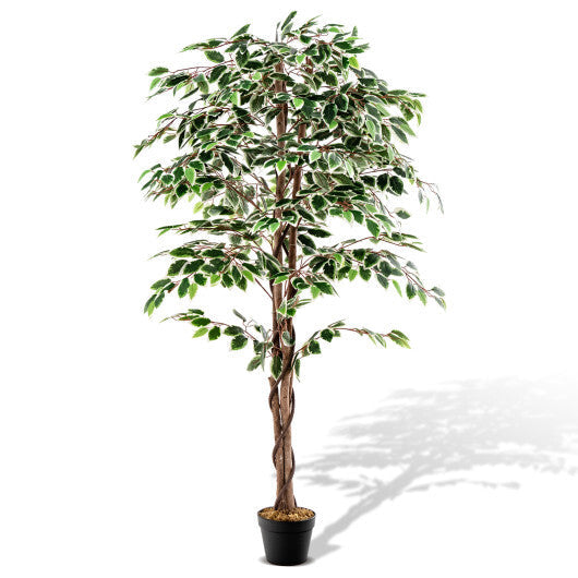 Artificial Ficus Tree Tall Faux Indoor Plant with 1008 Leaves Nursery Pot and Dried Moss W2B