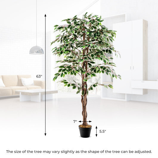 Artificial Ficus Tree Tall Faux Indoor Plant with 1008 Leaves Nursery Pot and Dried Moss W2B