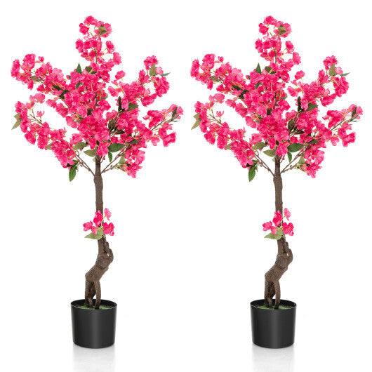 2 Pack 41 Inch Artificial Plum Blossom Tree Fake Floral Plant with 92 Flowers-Red W2B
