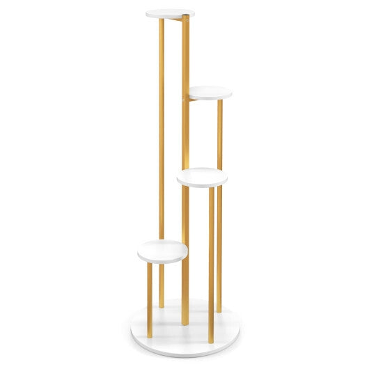 Indoor Metal Plant Stand Corner Plant Shelf for Potted Plant with Golden Metal Frame-White W2B