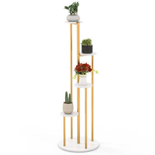 Indoor Metal Plant Stand Corner Plant Shelf for Potted Plant with Golden Metal Frame-White W2B