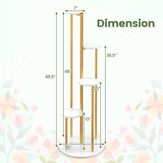 Indoor Metal Plant Stand Corner Plant Shelf for Potted Plant with Golden Metal Frame-White W2B