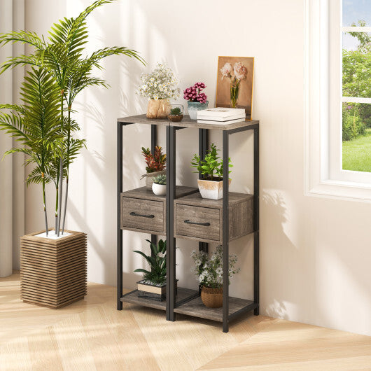 2 Pack 3 Tier Tall Metal Plant Stand with Drawer and Display Shelf-Gray W2B
