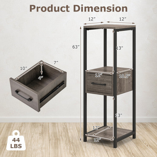 3 Tier Tall Metal Plant Stand with Drawer for Balcony Office-Gray W2B