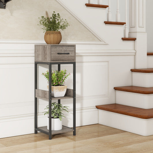 3 Tier Tall Plant Stand with Drawer Anti-tipping Devices-Gray W2B
