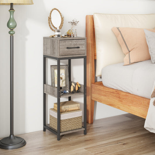 3 Tier Tall Plant Stand with Drawer Anti-tipping Devices-Gray W2B