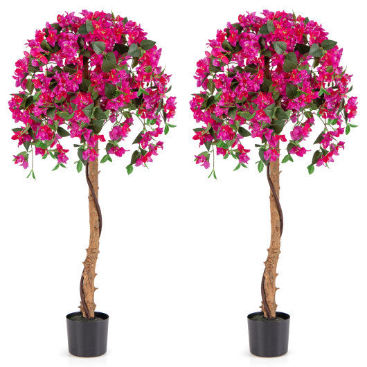 Set of 2 4.5 Feet Artificial Azalea Tree with Cement Pot-Red
