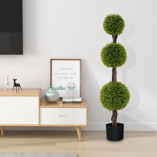 4 FT Artificial Ball Shape Bush Tree with Lush PE leaves and Trunk W2B