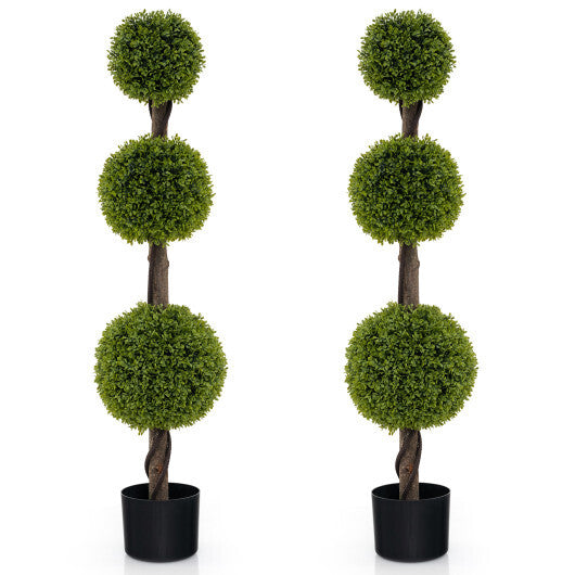 4 FT Artificial Ball Shape Bush Tree with Lush PE leaves and Trunk W2B