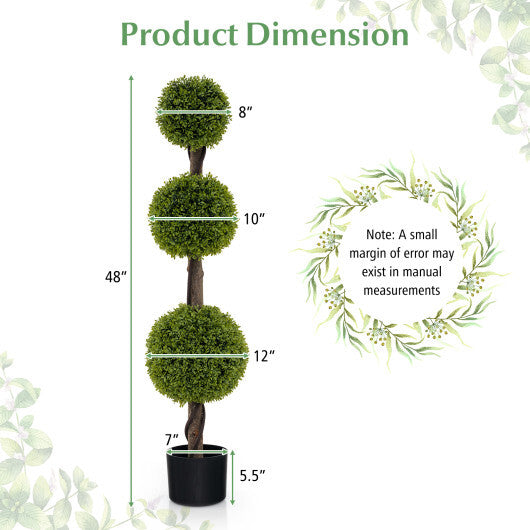 4 FT Artificial Ball Shape Bush Tree with Lush PE leaves and Trunk W2B