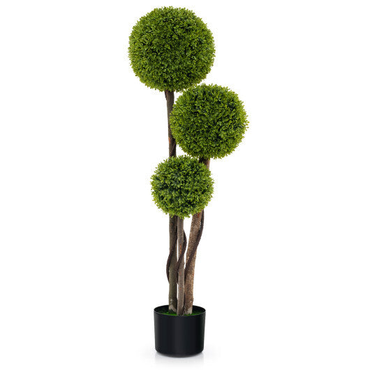4 FT Artificial Boxwood Topiary Ball Tree in Weighted Pot with Triple Ball W2B