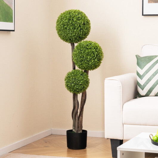 4 FT Artificial Boxwood Topiary Ball Tree in Weighted Pot with Triple Ball W2B