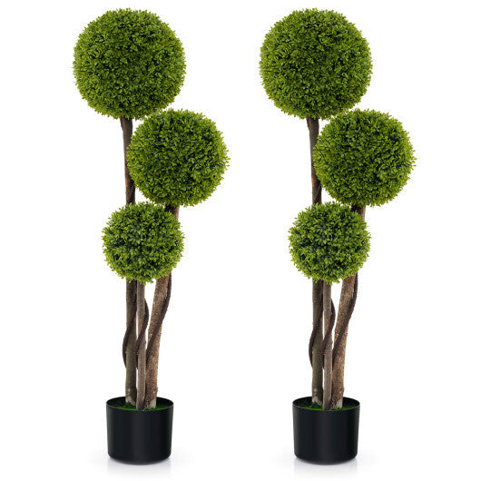 4 FT Artificial Boxwood Topiary Ball Tree in Weighted Pot with Triple Ball W2B