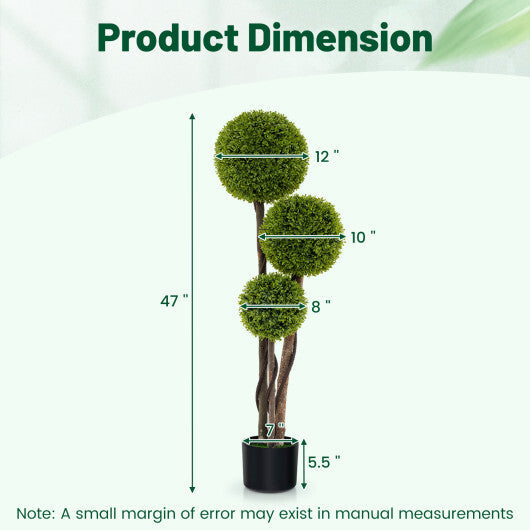 4 FT Artificial Boxwood Topiary Ball Tree in Weighted Pot with Triple Ball W2B