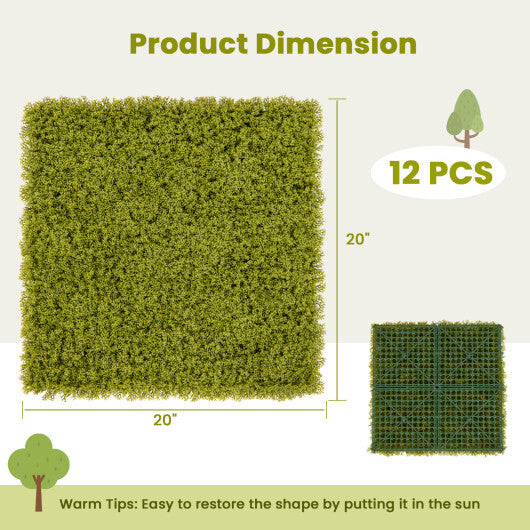 12 Pieces 20 x 20 inches Artificial Grass Wall Panels for Garden Yard Balcony-Light Green W2B