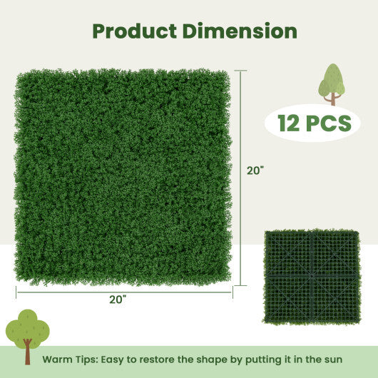12 Pieces 20 x 20 inches Artificial Grass Wall Panels for Garden Yard Balcony-Light Green W2B