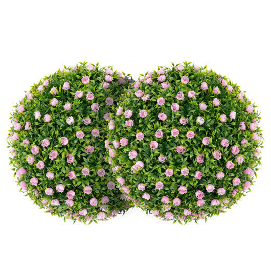 2 PCS Artificial Plant Topiary Balls 17.5 Inch Faux Decorative Balls with Pink Flowers W2B