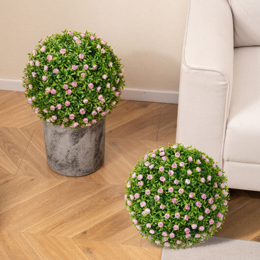 2 PCS Artificial Plant Topiary Balls 17.5 Inch Faux Decorative Balls with Pink Flowers W2B