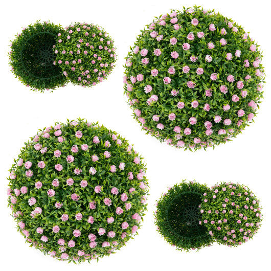 2 PCS Artificial Plant Topiary Balls 17.5 Inch Faux Decorative Balls with Pink Flowers W2B
