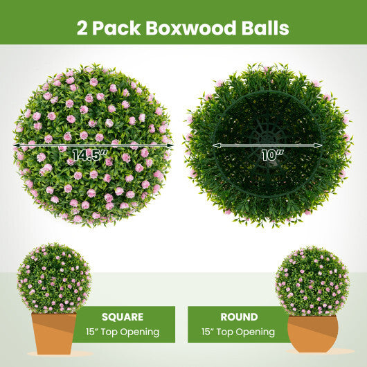 2 PCS Artificial Plant Topiary Balls 17.5 Inch Faux Decorative Balls with Pink Flowers W2B