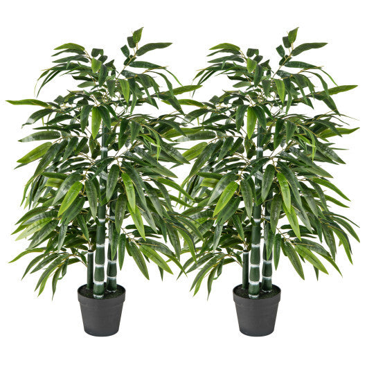 2 Pack Fake Bamboo Leave Tree with 3 PE Bamboo Trunk-Green