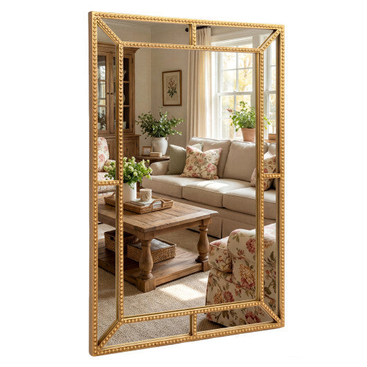 36 x 24 Inch Gold Wall Mirror with Beaded Frame for Living Room-Gold W2B