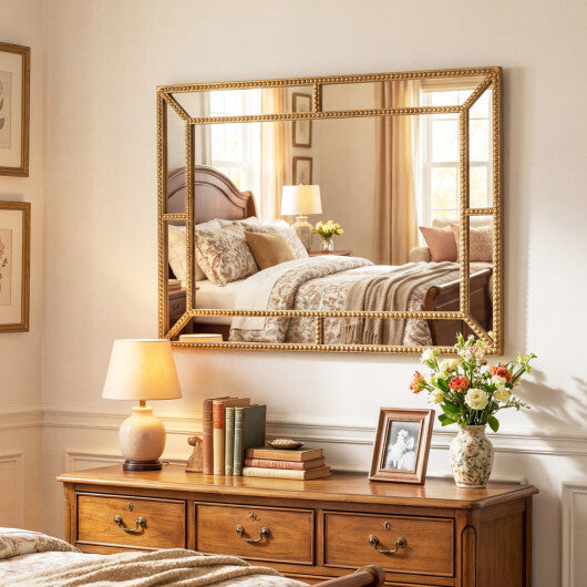 36 x 24 Inch Gold Wall Mirror with Beaded Frame for Living Room-Gold W2B