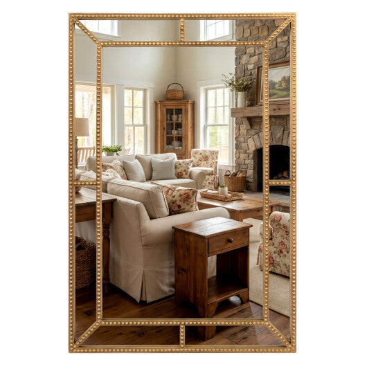 36 x 24 Inch Gold Wall Mirror with Beaded Frame for Living Room-Gold W2B