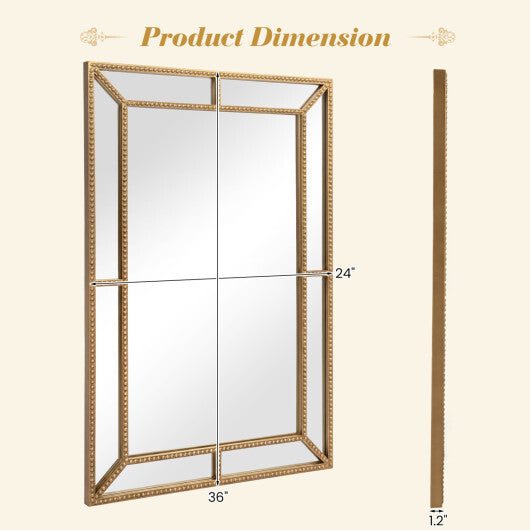 36 x 24 Inch Gold Wall Mirror with Beaded Frame for Living Room-Gold W2B