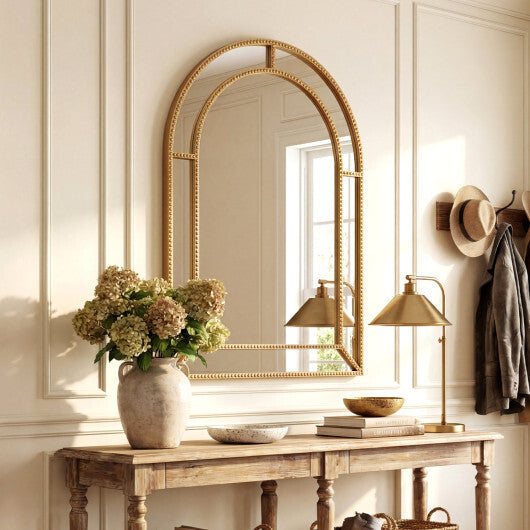 36 x 24 Inch Decorative Mirror with Beaded Frame for Living Room-Gold W2B