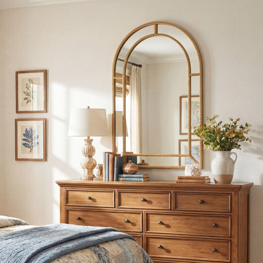 36 x 24 Inch Decorative Mirror with Beaded Frame for Living Room-Gold W2B