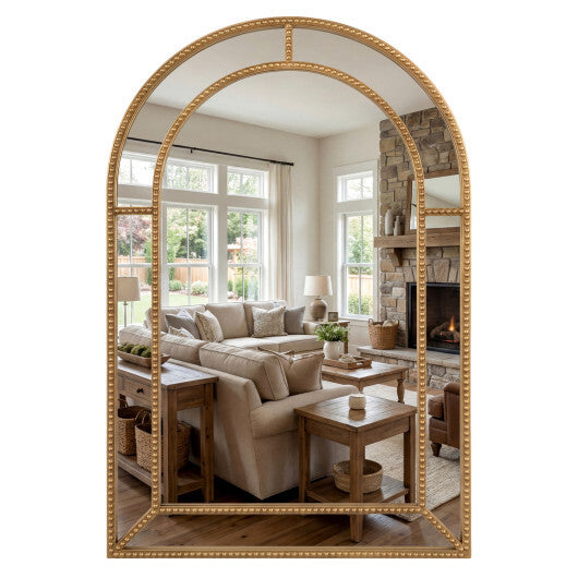 36 x 24 Inch Decorative Mirror with Beaded Frame for Living Room-Gold W2B