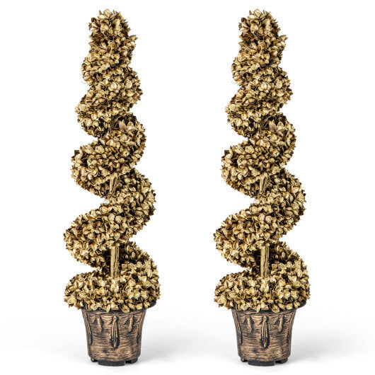 4 FT Artificial Topiary Spiral Tree Set of 2 with Vintage Plastic Nursery Pot-Gold W2B
