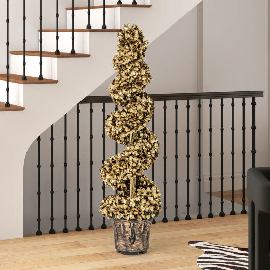 4 FT Artificial Topiary Spiral Tree Set of 2 with Vintage Plastic Nursery Pot-Gold W2B
