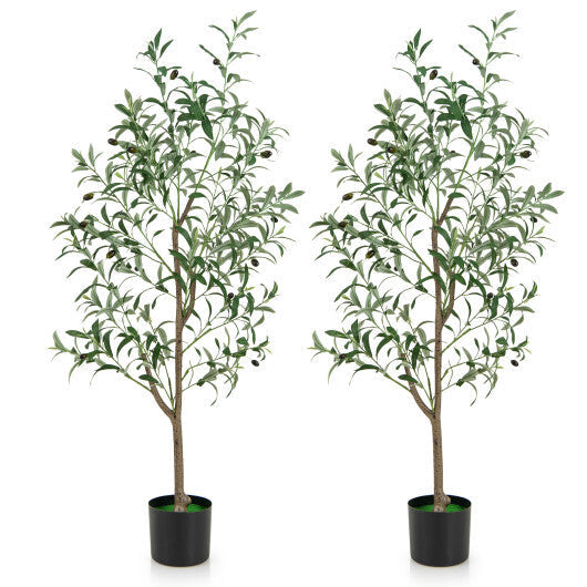 4.5 Feet Tall Artificial Olive Tree Fake Potted Trees with Realistic Fruits-Set of 2 W2B